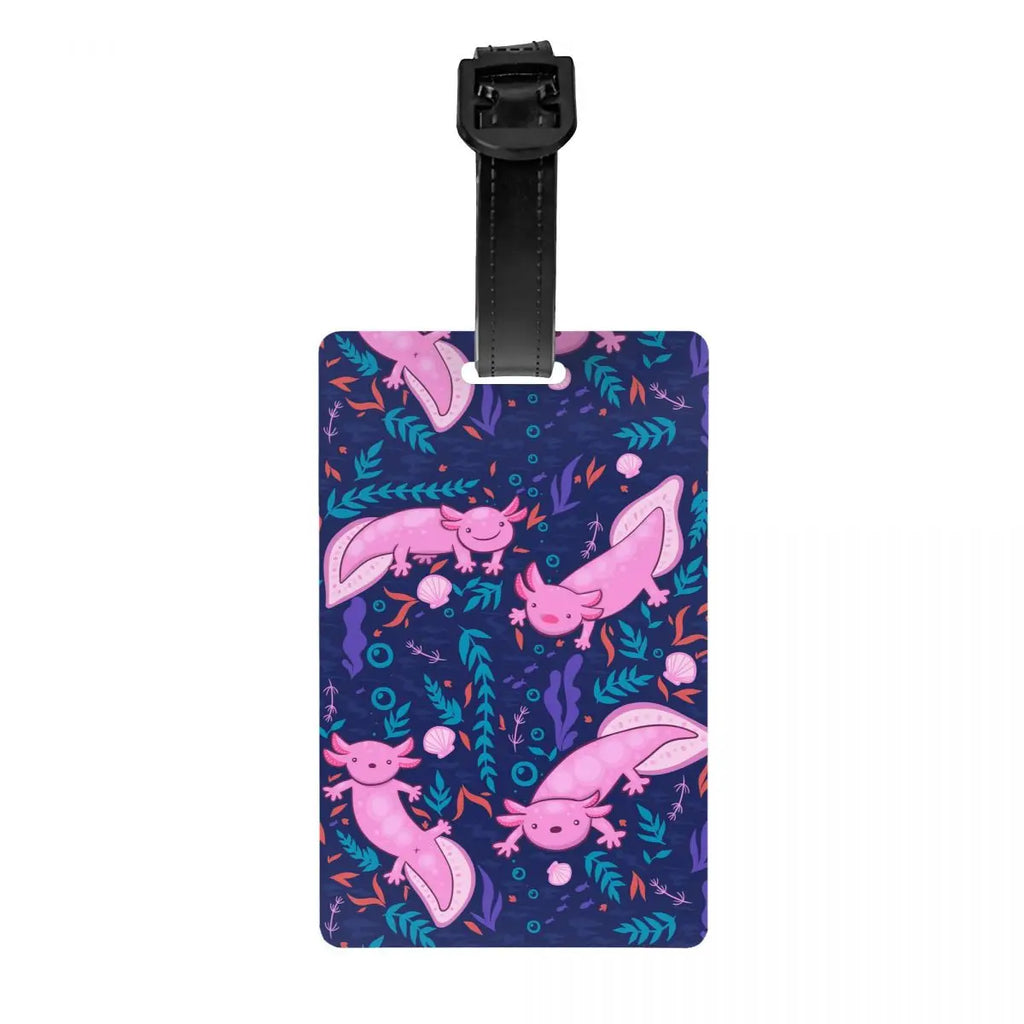 Custom Cute Salamander Animal Axolotls Luggage Tag Privacy Protection Baggage Tags Travel Bag Labels Suitcase