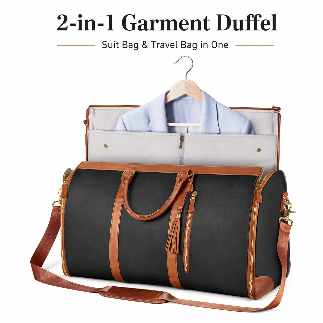 2 in 1 Convertible Garment Duffel Bag for Men Business Travel Suit Bag Large Capacity Weekend Overnight Bag with Shoulder Strap