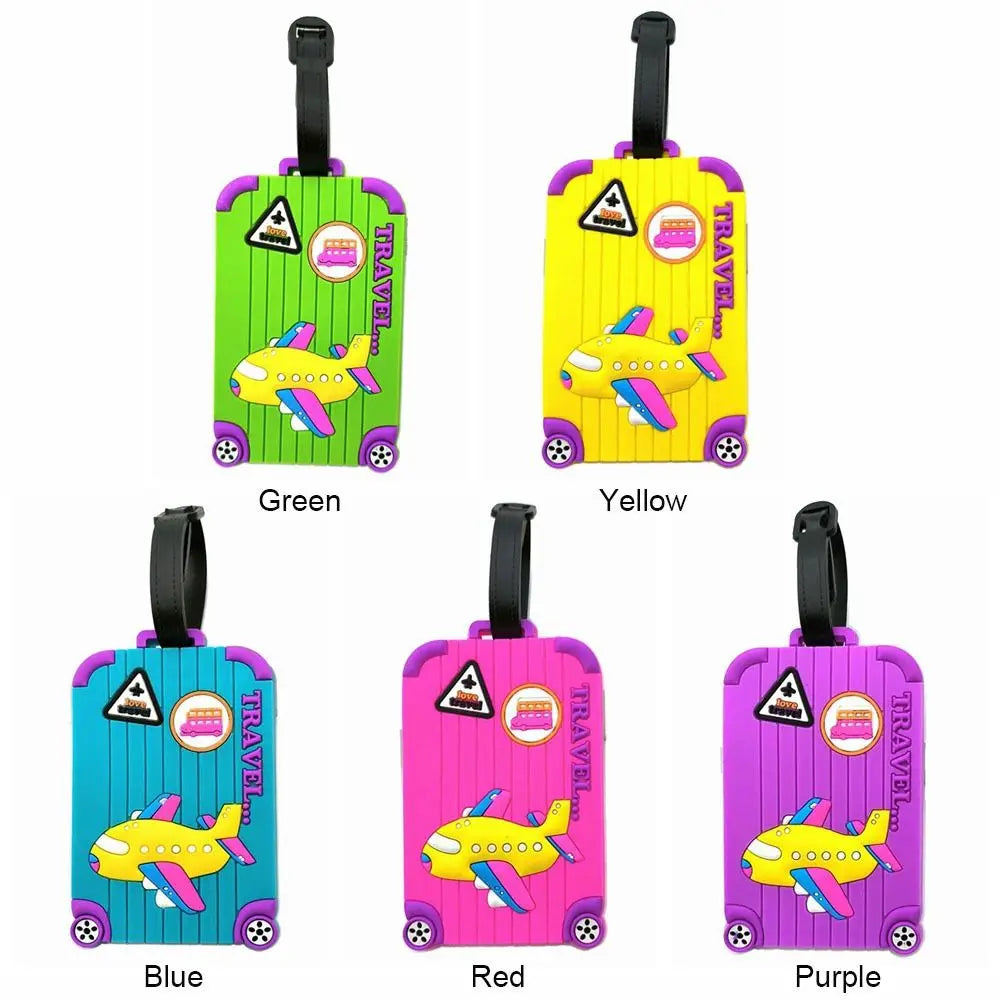 New PVC Luggage Tags Soft Silicone Cartoon Airplane Baggage Label ID Address Travel Supplies Suitcase Tags