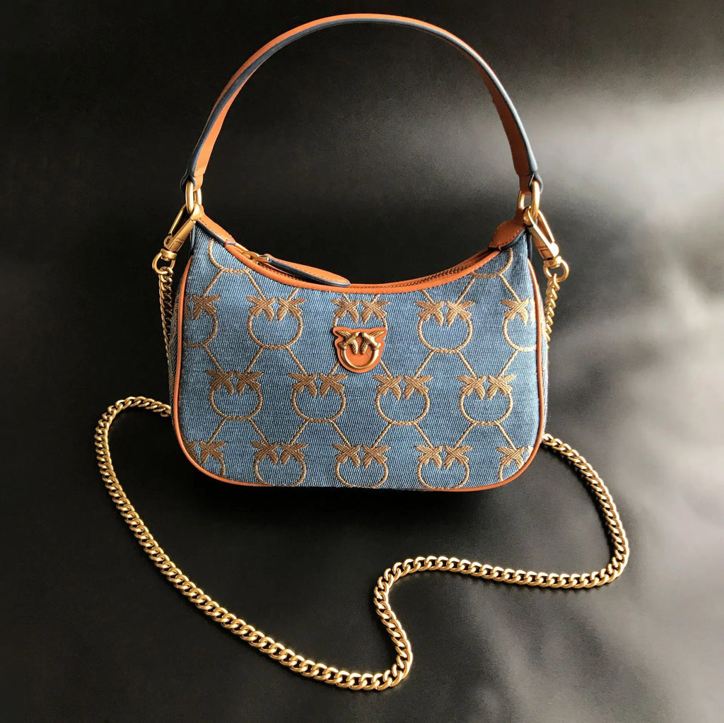 New arrivalpinko same style denim denim half moon armpit puff swallow bag mini pillow bag women's bag chain women's bag