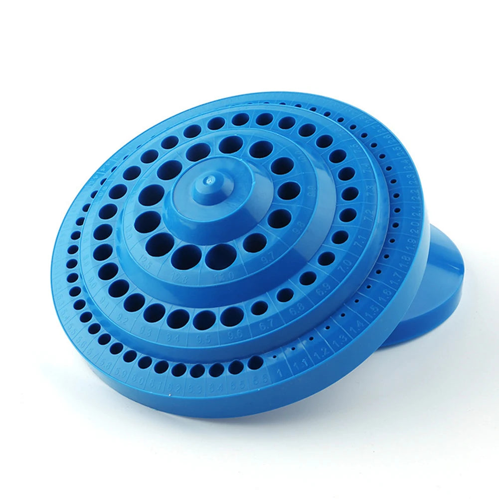 Hot 1pcs Round Shape Plastic Hard 100pcs 1-13mm Drill Bit Storage Case Stand Blue Hole Bore Plastic Organizer Container Box