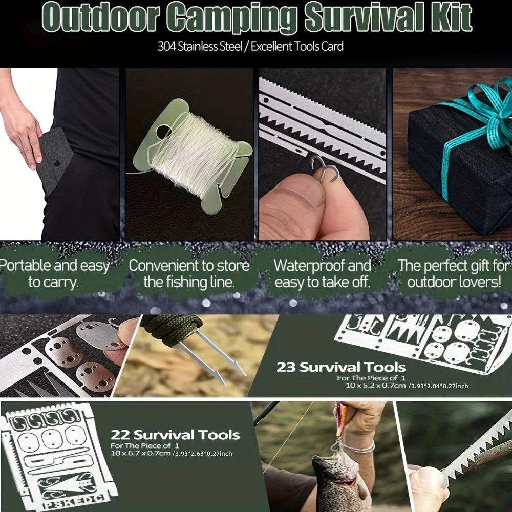 6pcs Multifunctional Fishing Tool Card Kit with Fishing Line for Outdoor Survival