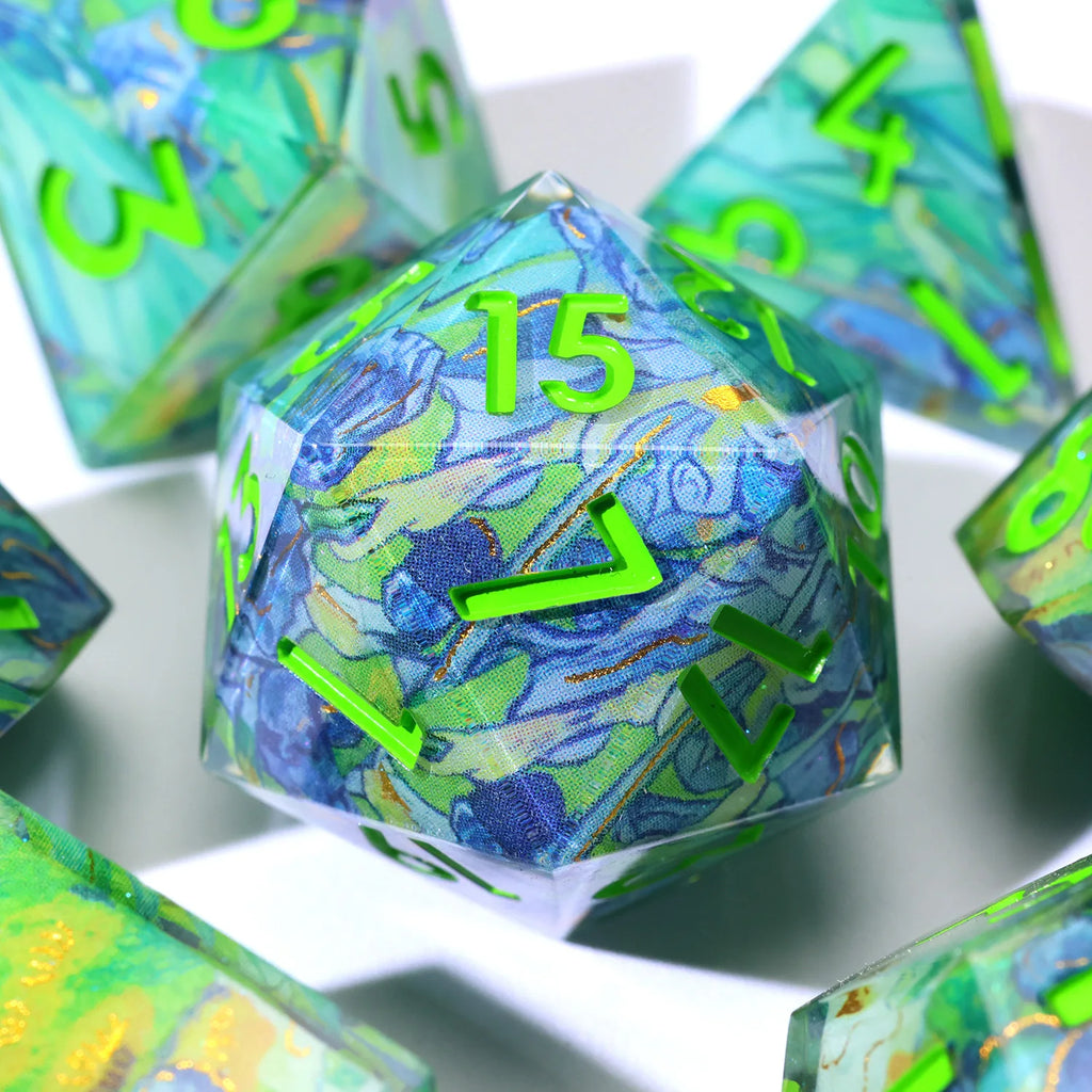 Enchanting DND Dice Set with Ocean Wave & Peach Blossom Designs-Perfect for Board Game,RPG & Tabletop Gaming Adventures-F2