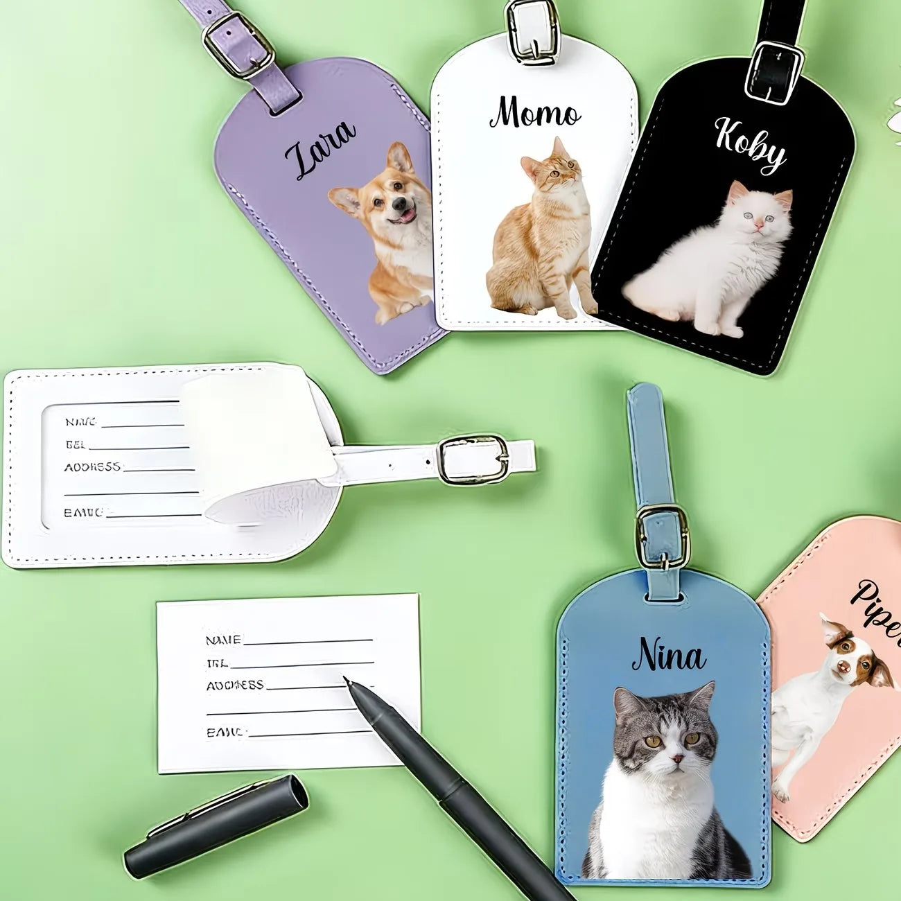 Personalized Faux Leather Luggage Tag with Name & Photo | Custom Travel ID Holder in 5 Colors, Durable PU Bag Tag for Suitcase