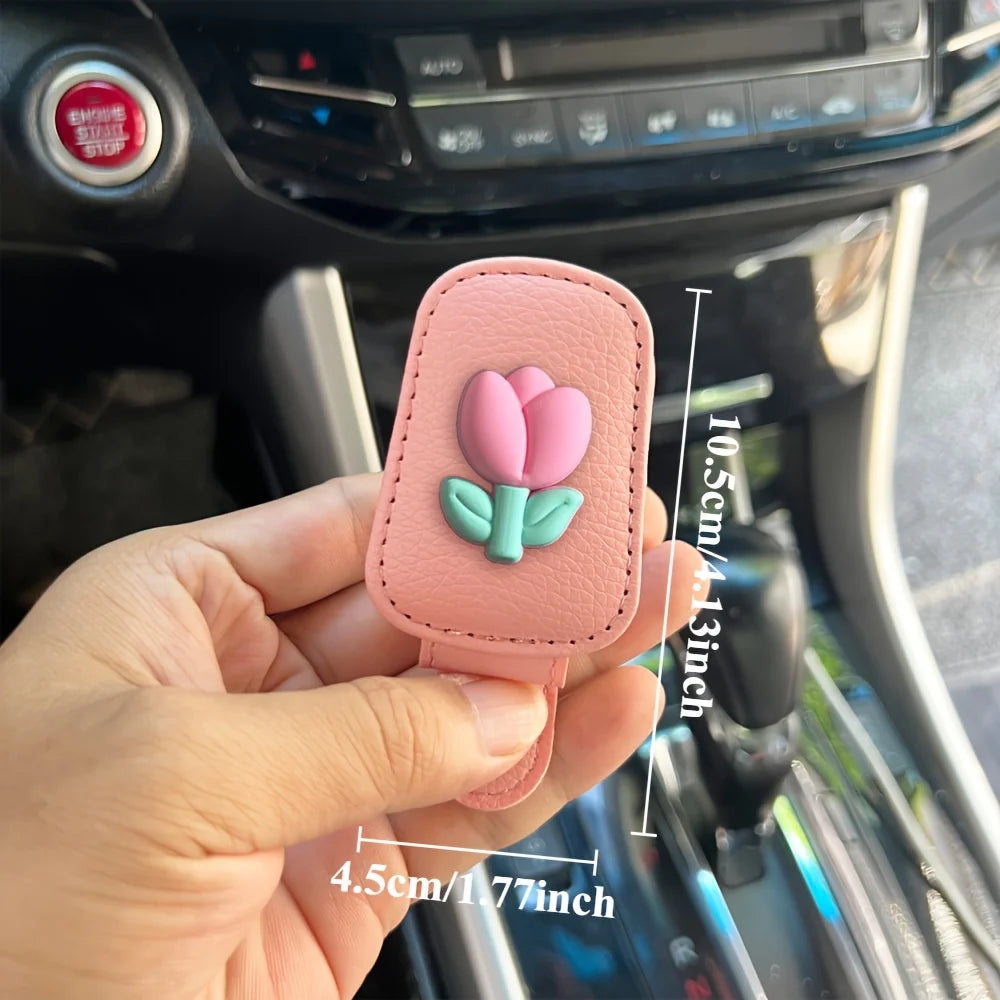 1pc Tulip Flower Car Sunshade Glasses Clip, Fashionable Sunglasses Magnetic Clip Bracket, Women'S Car Interior Additions