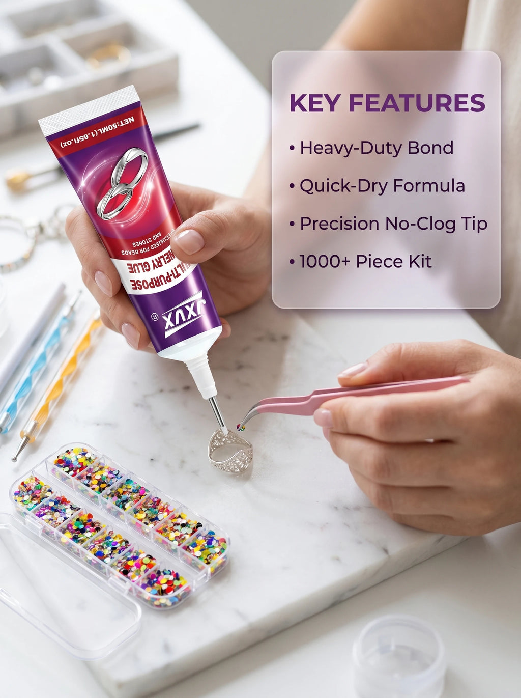 50ml Transparent Jewelry Glue, Multi-Purpose Rhinestone Adhesive, Ideal for DIY Crafts Durable Fastening for Creating Jewelry with Crystals, Gems, and Beads