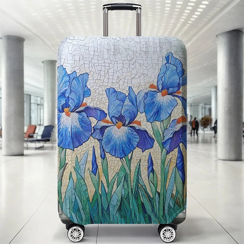 Mosaic style Van Gogh iris pattern luggage protection case, suitable for 18-32 inch luggage cases, luggage handle gloves, travel