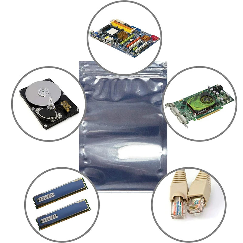 100pcs Anti Static Shielding Zip Lock Bag Resealable ESD Anti-static Instrument Chip Electronic Accessories Battery USB Pouches