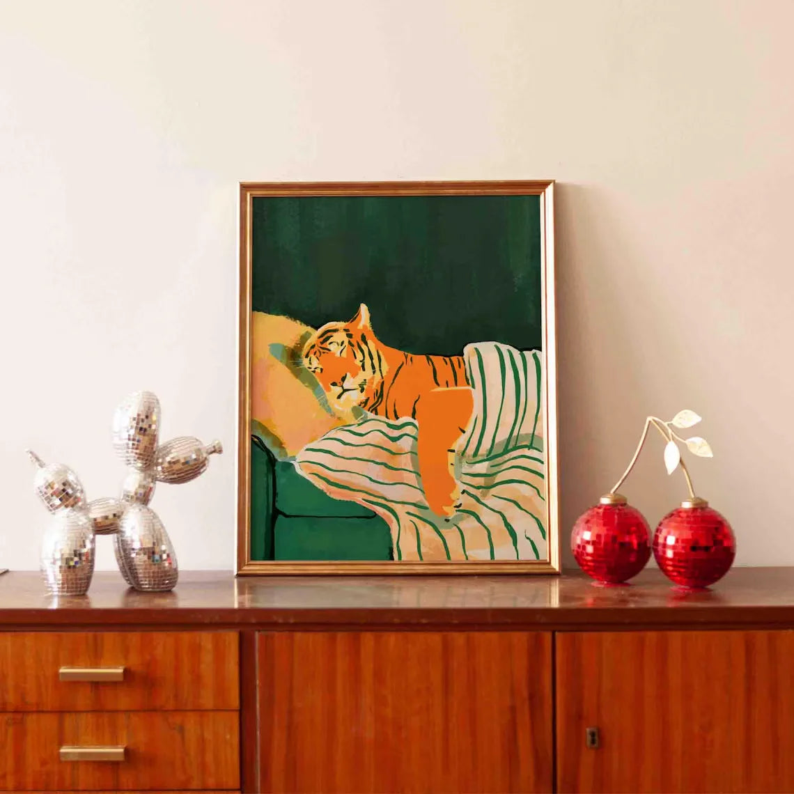Emerald Green Tiger Art Print, Modern Animal Print, Dark Green Home Decor, Aesthetic Artwork, Green and Orange Painting, Shipped
