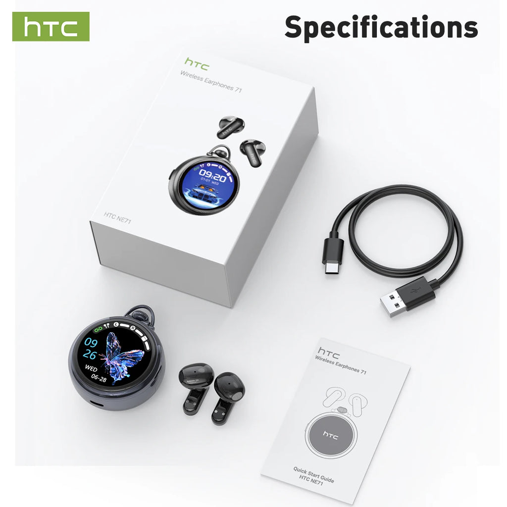 HTC NE71 True Wireless Earbuds Bluetooth 6.0 ANC Noise Cancelling IPX4 Waterproof 22H Playtime In-Ear Comfort Gaming Low Latency
