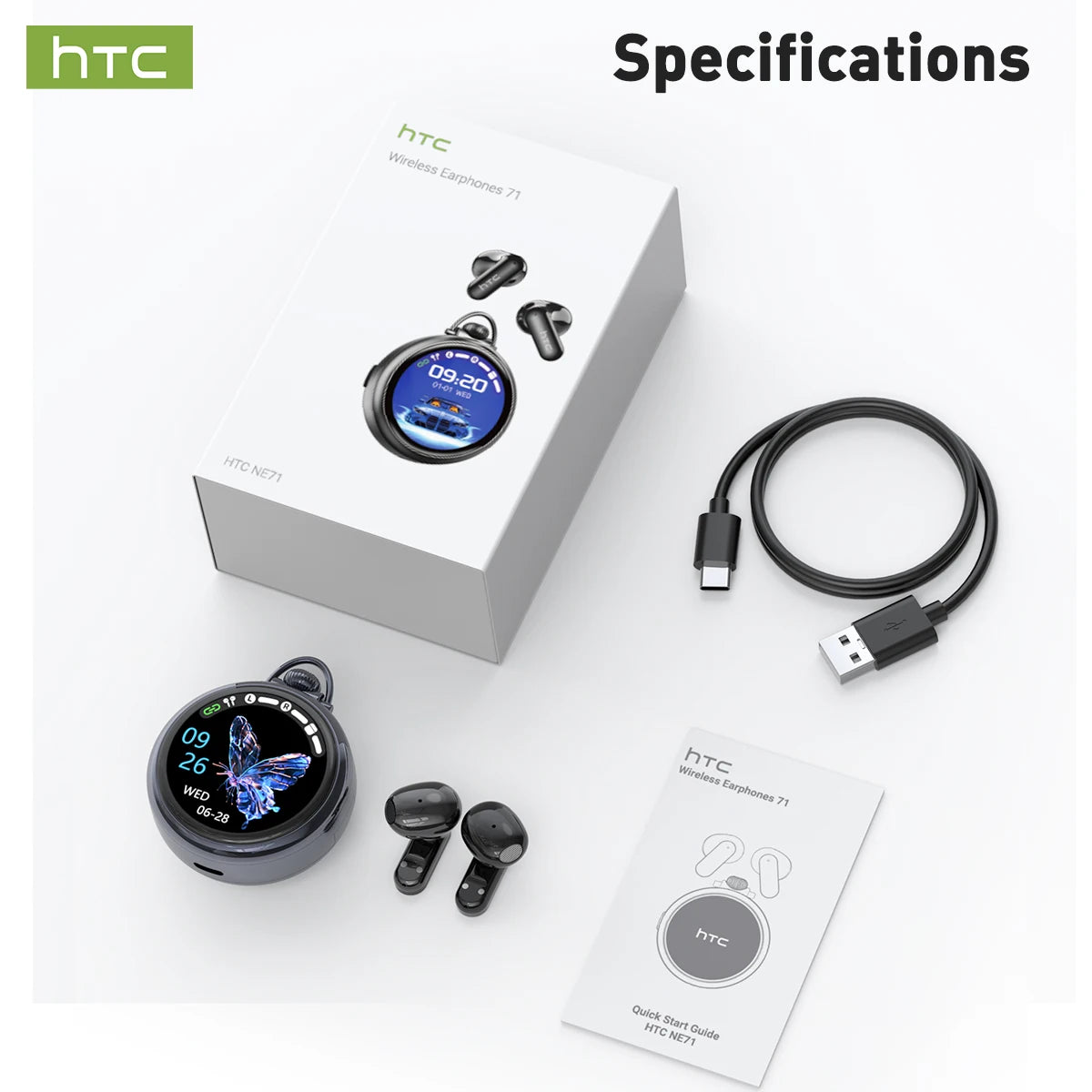 HTC NE71 True Wireless Earbuds Bluetooth 6.0 ANC Noise Cancelling IPX4 Waterproof 22H Playtime In-Ear Comfort Gaming Low Latency