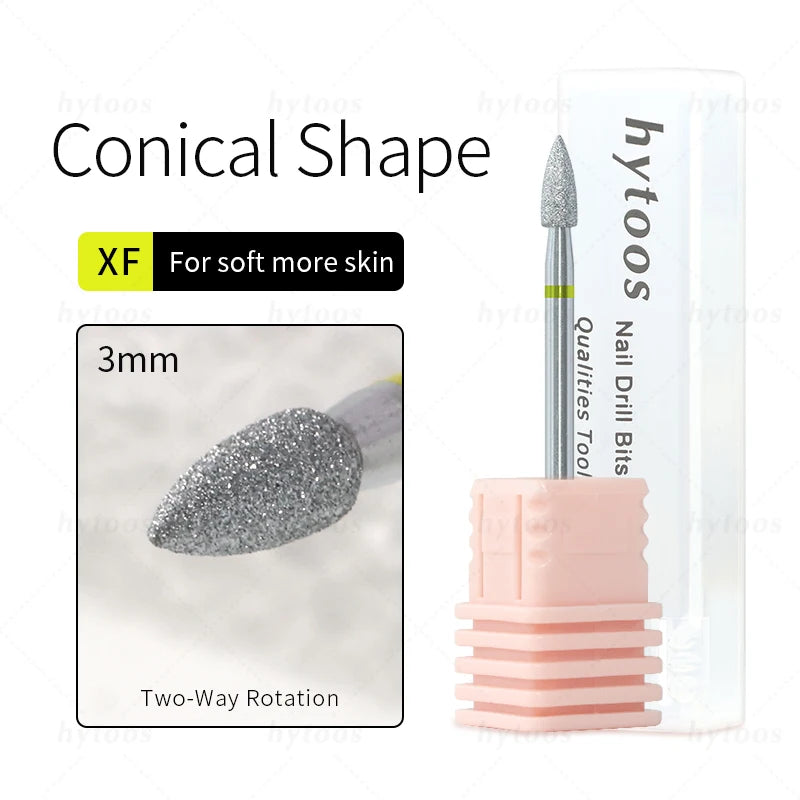 HYTOOS Cone Chrome Diamond Nail Drill Bits Pro Russian Cuticle Clean Bit for Nail Drill Dead Skin Cuticle Cleaner Nail Prep Tool