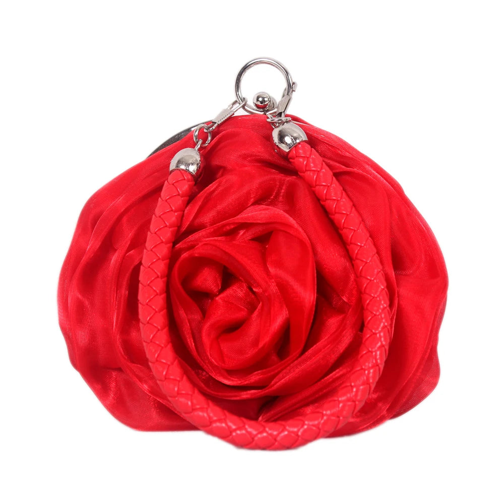 Women's Silk Wedding Clutch with Camellia Flower, Elegant Bride Evening Bag for Wedding Party Prom, Vintage Handbag