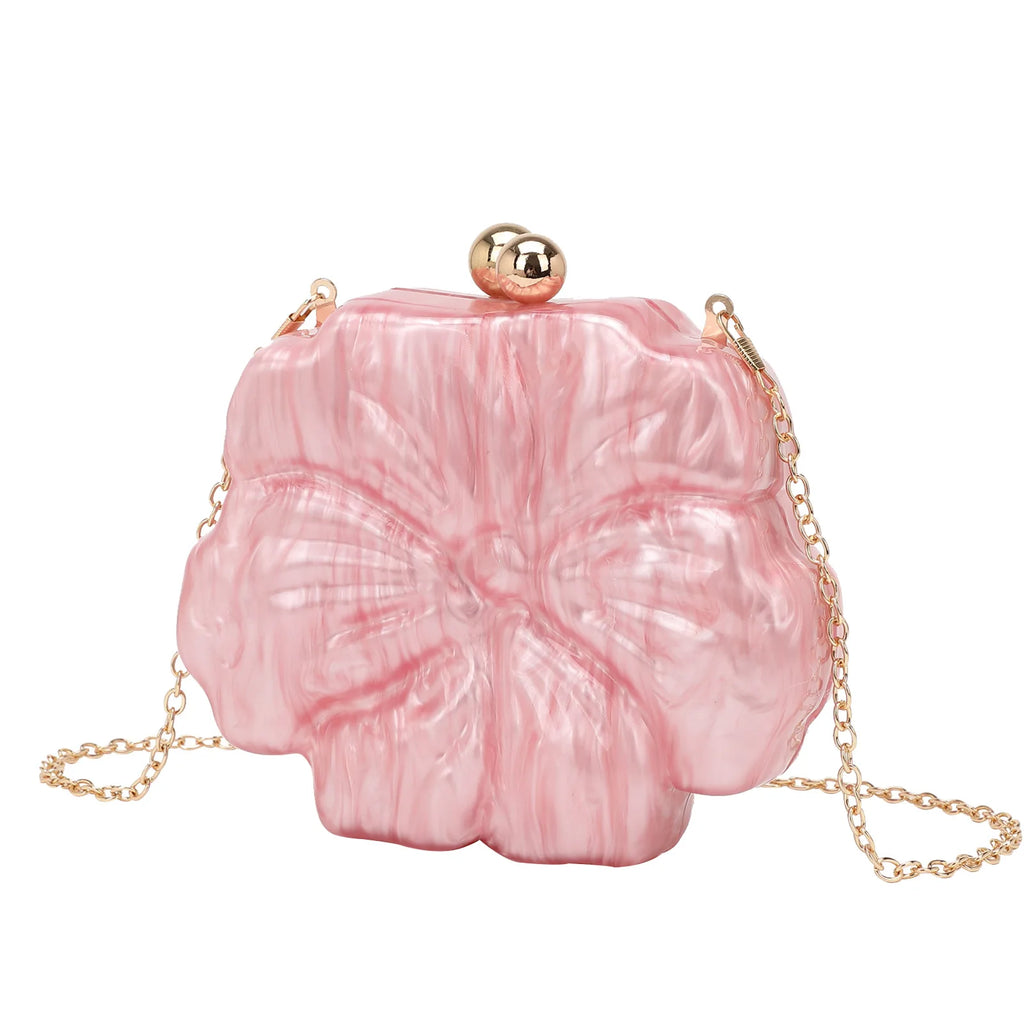 Fashion Pink Acrylic Clutch Bag for Women Designer Flower Box Shoulder Crossbody Bags Luxury Evening Party Purses Valentine Day