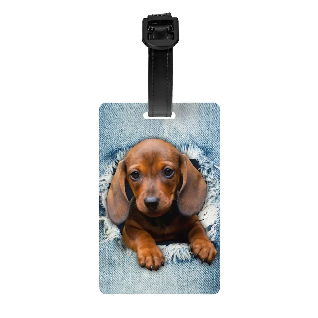 Custom Dachshunds Dog Luggage Tag Privacy Protection Badger Sausage Wiener Baggage Tags Travel Bag Labels Suitcase