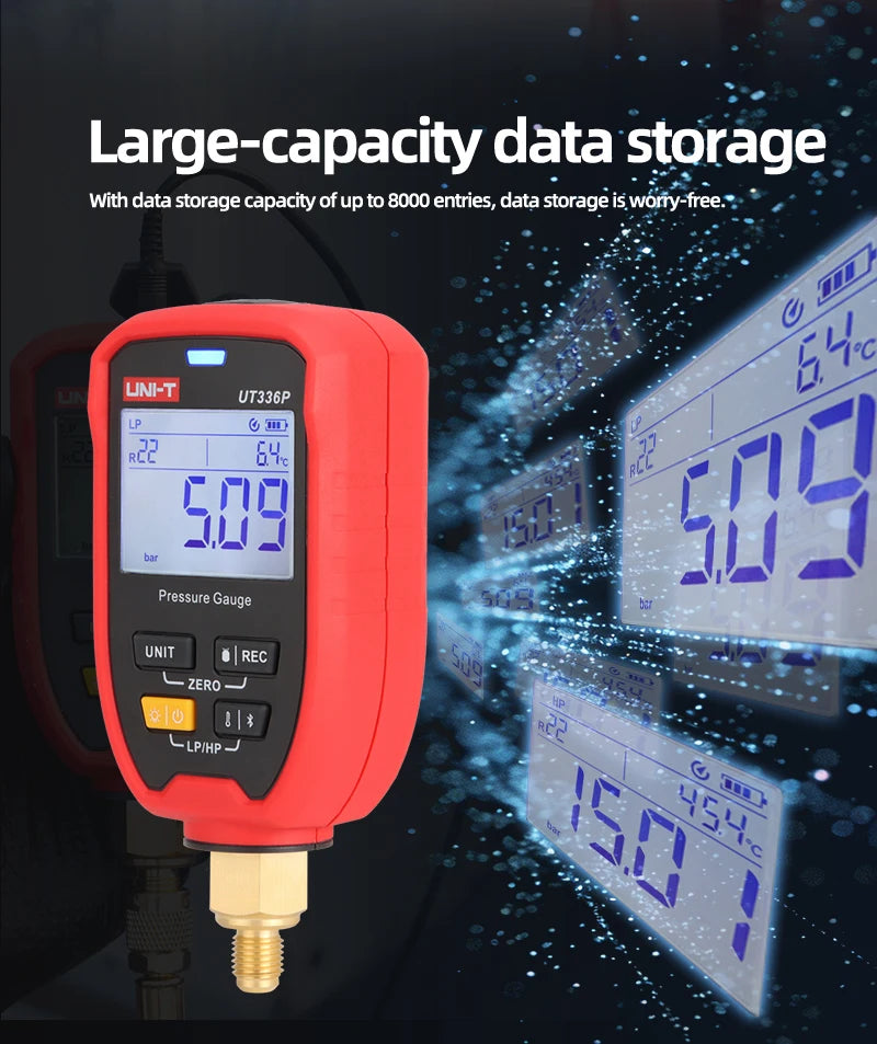 UNI-T UT336P KIT Digital Pressure Gauge Kit with UT-T19 Temperature Gauge Bluetooth APP Clamp for HVAC Maintenance