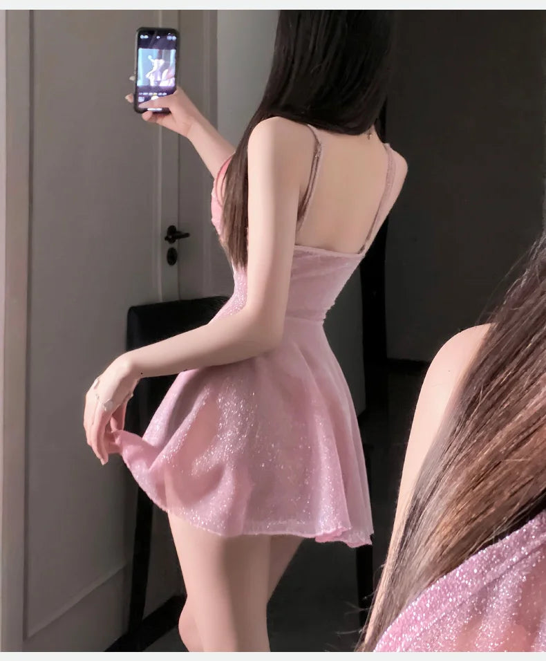 New Sexy Hot Pure Desire Erotic Lingerie Hot Girl Dress Nightclub Shiny Nightdress Female Hot Uniform Temptation Suit