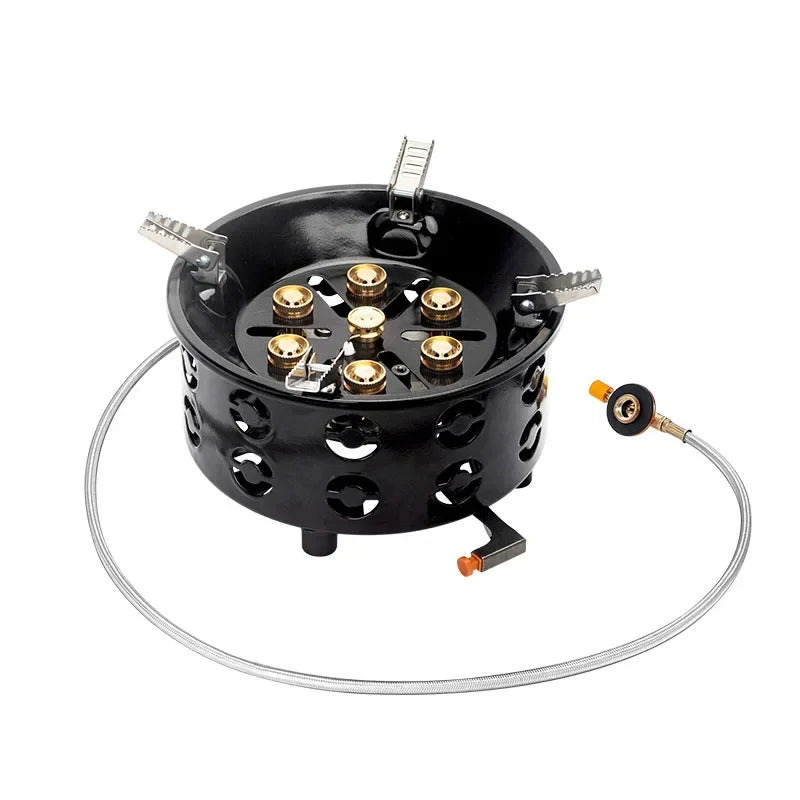 19800W 7-Core Camping Stove High-Power Strong Fire Portable Tourist Gas Burner Windproof Electronic Ignition Camping Equipment