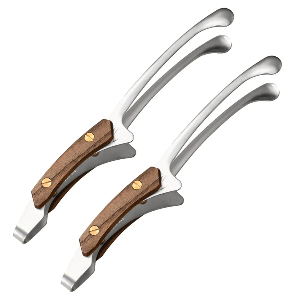 Stainless Steel Outdoor Retro Barbecue Clip Wooden Handle Grilled Meat Clip Pan Fried Steak Heat Resistant Kitchen Food Clip New