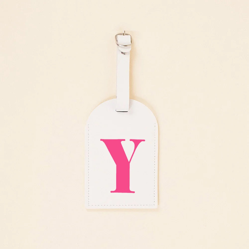 Rose Pink Initial Monogram Luggage Tag Bachelorette Party Favors Girls Trip Travel Gift PU Leather for Suitcase Baggage Handbag