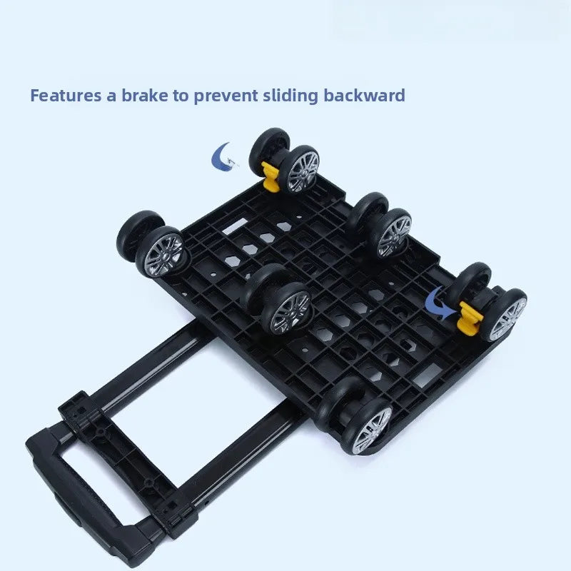 Portable Lightweight Aluminum Alloy Wheelbarrow Hand-Pulled Cart Foldable Brake Function Handy Shopping Car for Easy Storage