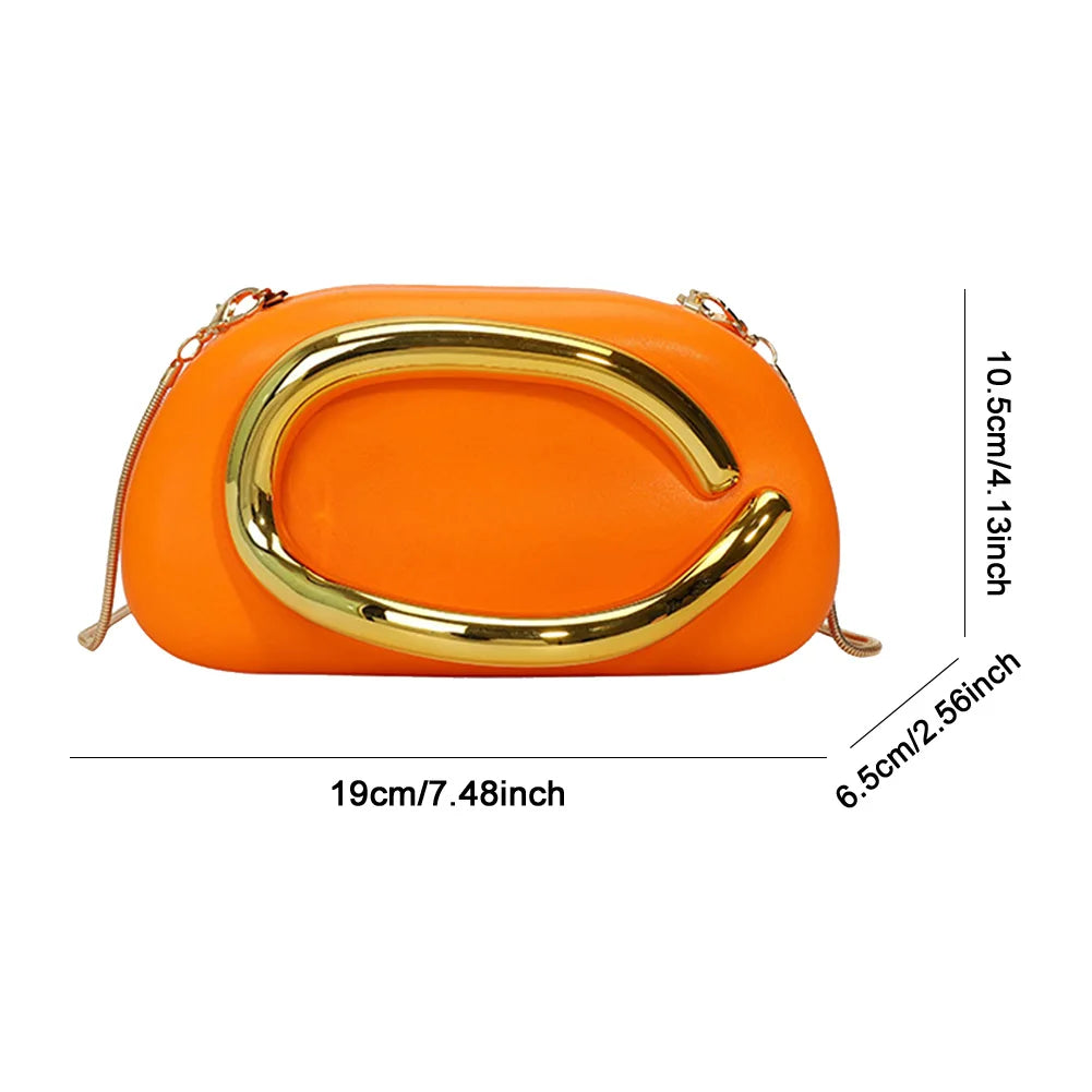 Trendy Clutch Purses PU Leather Crossbody Shoulder Bag Women Metal Decoration Evening Bag for Evening Dinner