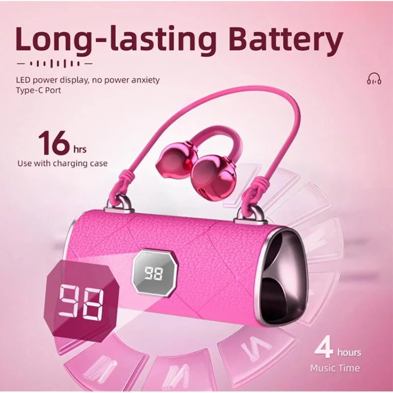 Open Ear Wireless Earphones With Mics Sports Ear Clip on Earbuds Touch Control LED Power Display Bluetooth 5.4 OWS Headphones