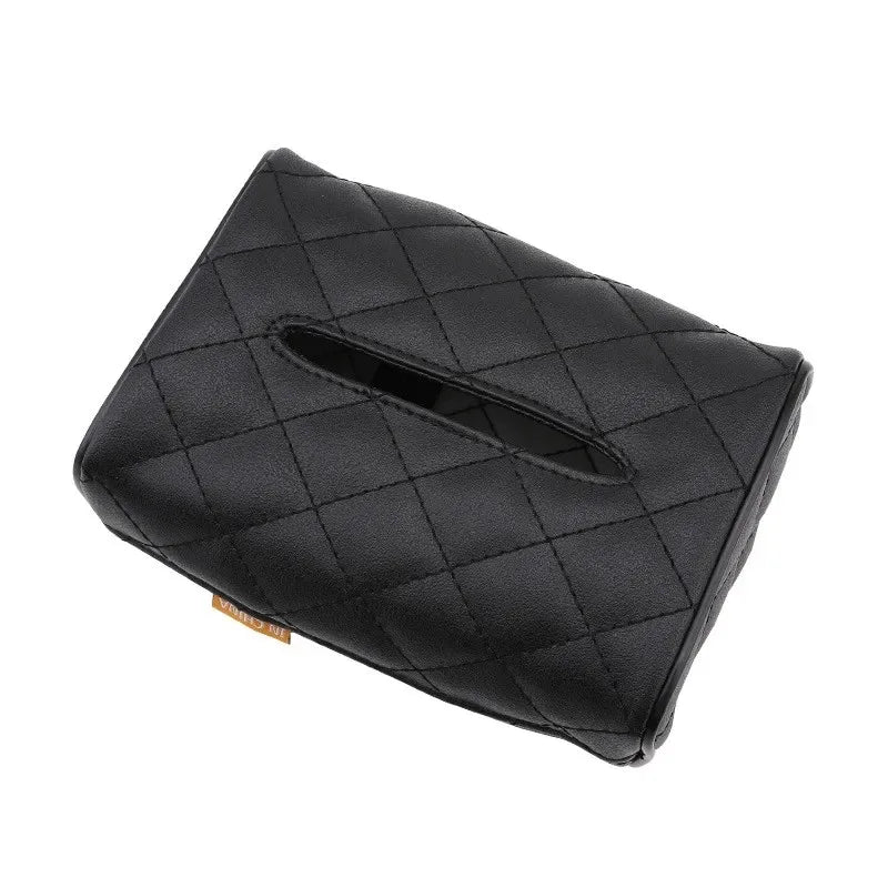 Solid Color Checkered Leather Wear-Resistant Tissue Box Car Seat Back Sunshade Hanging Tissue-Bag Buckle Strap Easy Installation