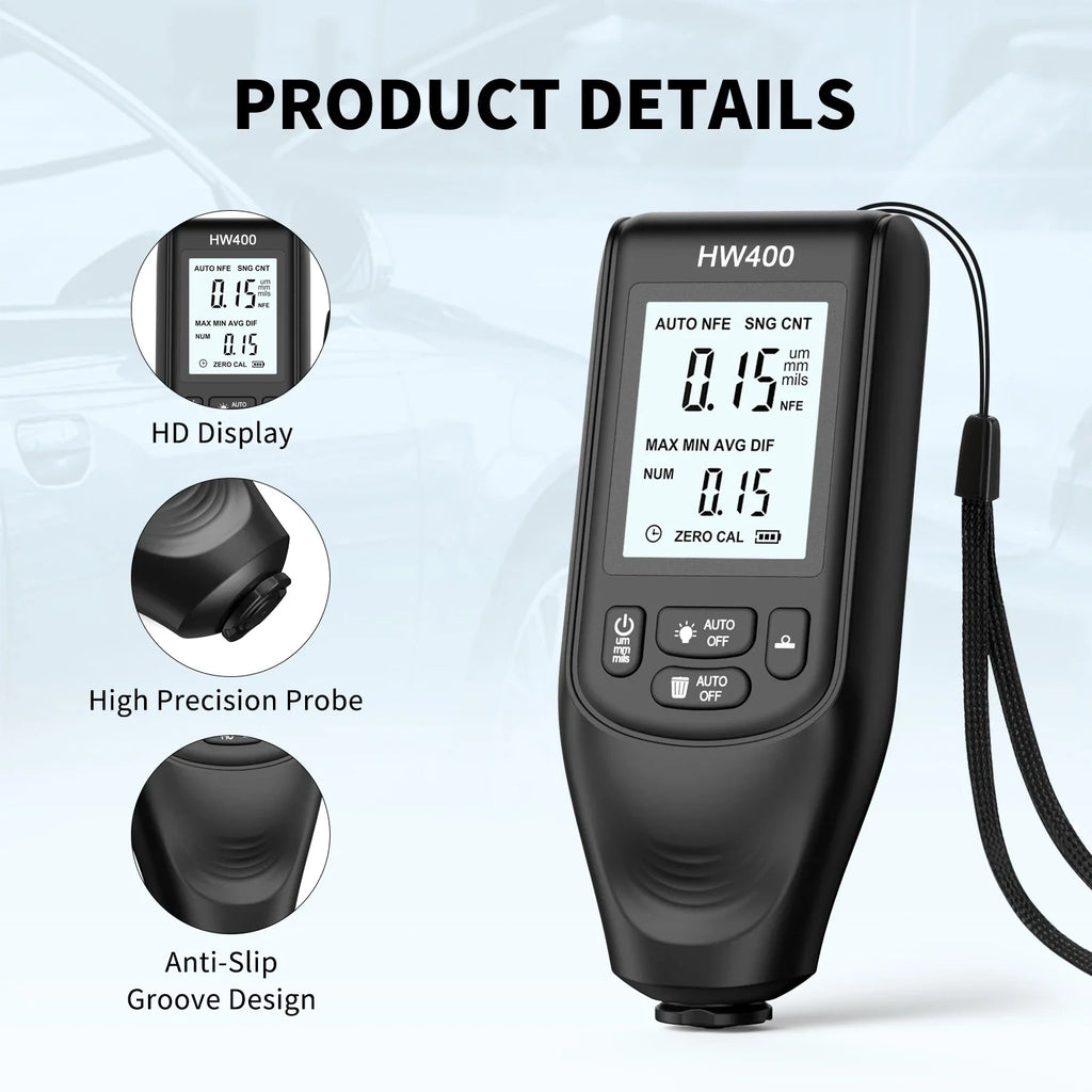 HW400 Car Paint Coating Thickness Tester Metal Electroplating Layer Thickness Measuring Tool 1PC