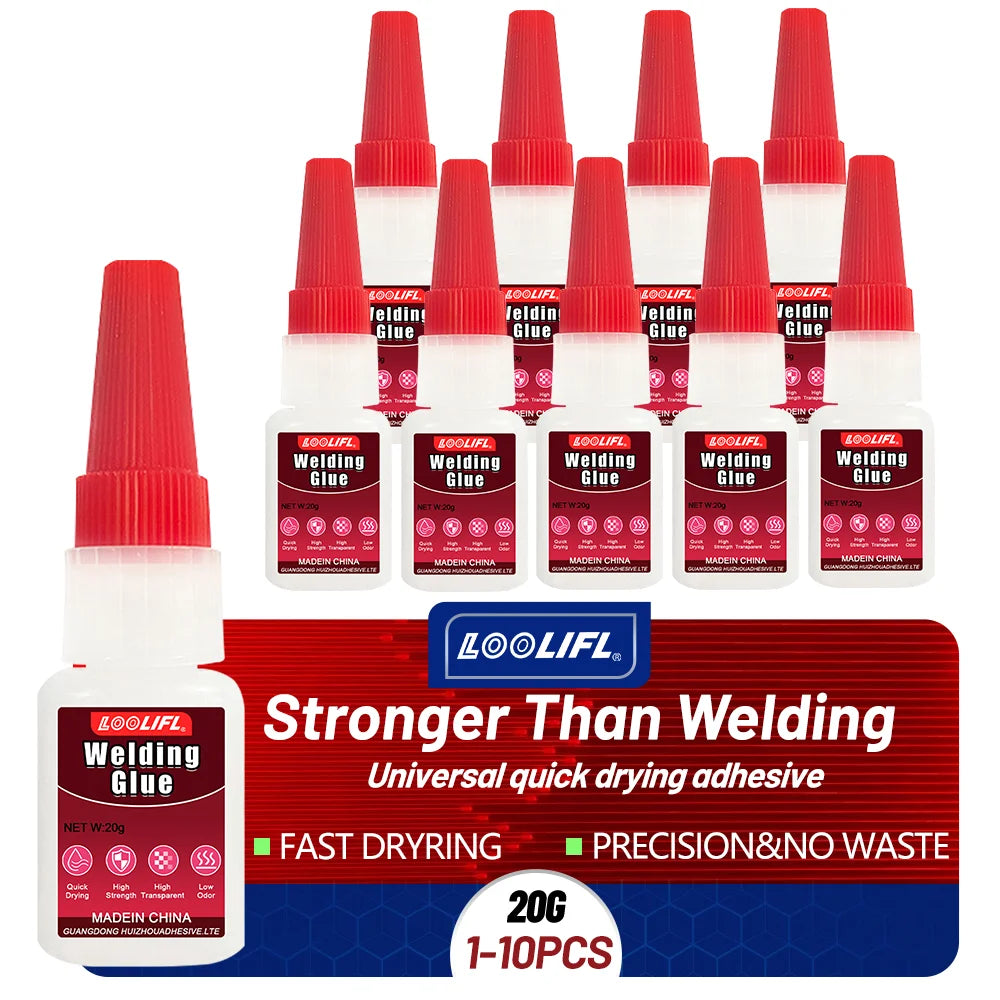 LOOLIFL Instant Strong Super Glue Universal Mighty High Viscosity Welding Glue for Metal Glass Wood DIY Adhesive Fast Dry tool