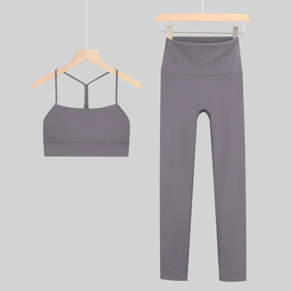 New Yoga Women Vest Gym Top Y-shape Bra Set Comfortable Running Fitness Cropped Pants Sportswear