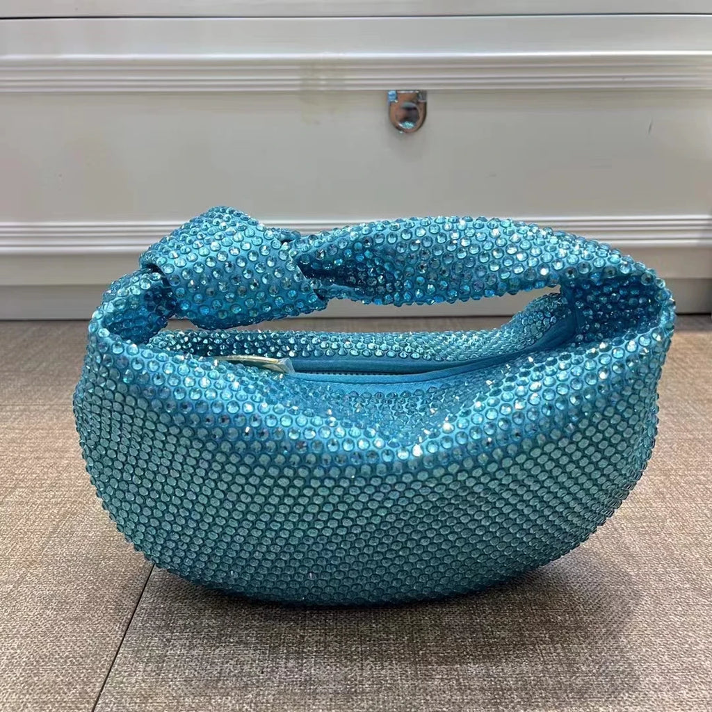 Luxury Designer Knotted Crsytal Rhinestone Diamond Cloud Bag Women's Handbag Bling Shiny Evening Bag Dinner Party Clutch Purse