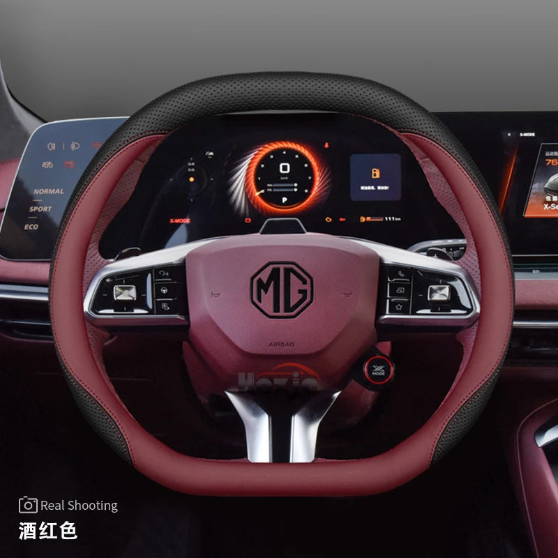 Leather Car Steering Wheel Cover for MG 3 5 One ZX RX5 ZS EHS HS PHEV Luxury Hybrid 2025 2026 Accessories