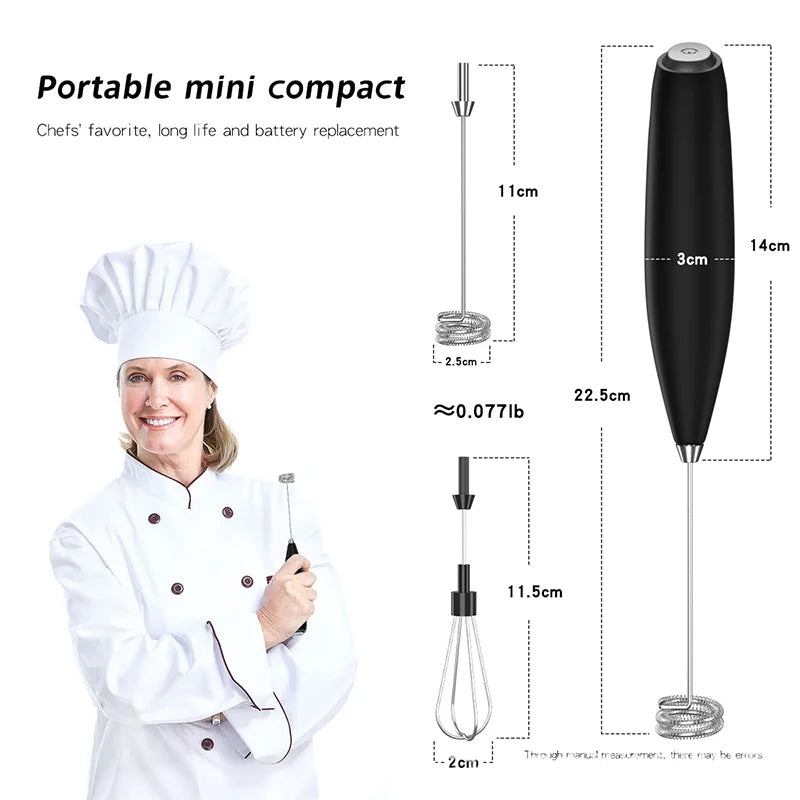 "LMETJMA Powerful Milk Frother Handheld Electric Foam Maker Coffee Whisk Drink Mixer For Cappuccino Frappe KC0471