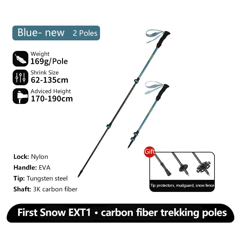 Naturehike Walking Stick First Snow EXT1 Carbon Fiber Hiking Poles 3 Section Ultra-light Telescopic Outdoor Climbing Hiking Cane