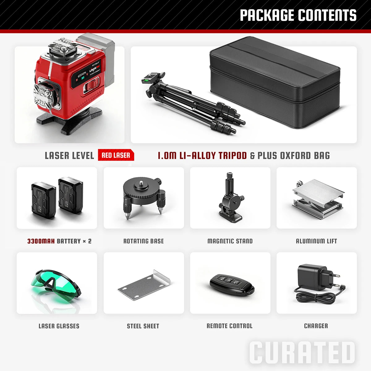 YEVOLT Industrial 16-Line Laser Level Auto-Calibration ±4° Self-Leveling Angle Outdoor Landscaping Anti-Shock Design