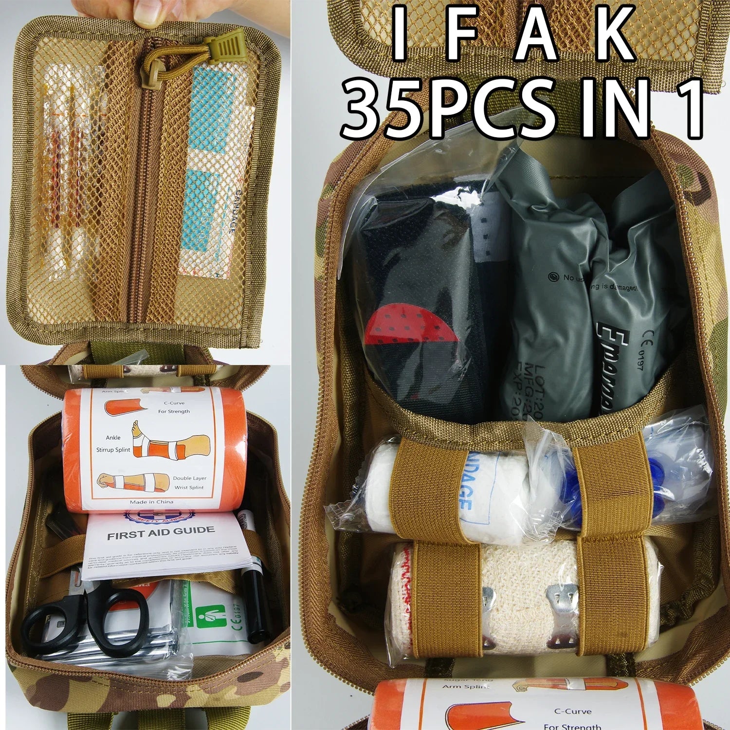 First Aid Survival Kit Tactical IFAK Pouch Supplied full set Molle Camping Kit with 18 EMT Tourniquet Items Emergency Outdoors