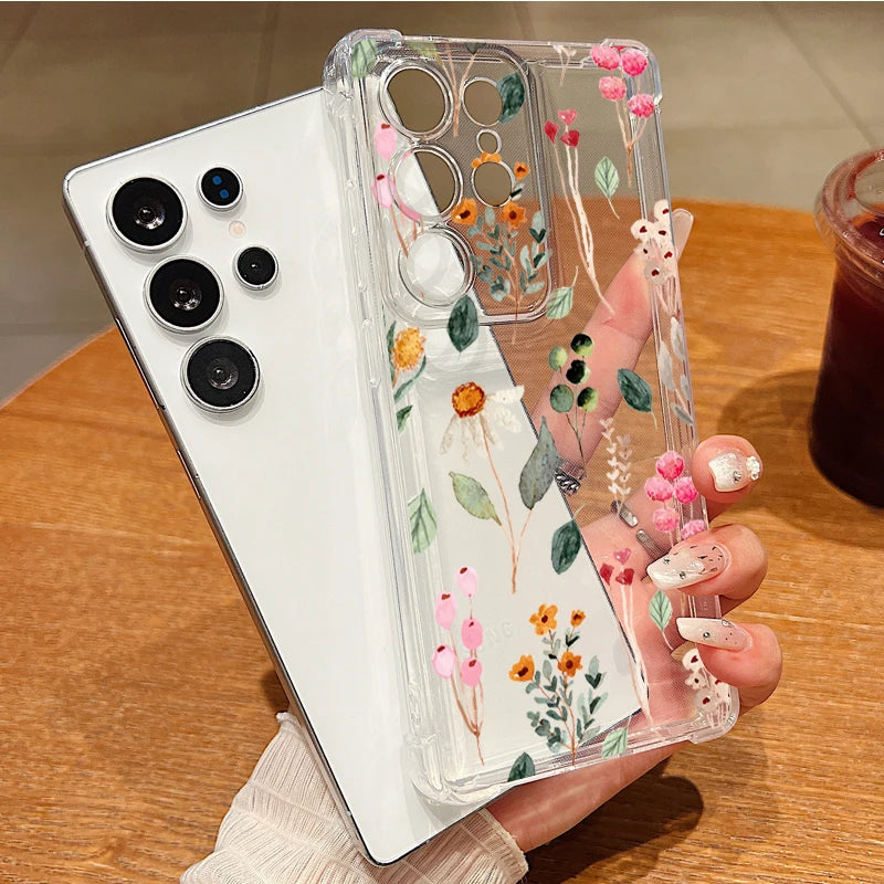 Colorful Flowers Pattern Clear Phone Case For Samsung Galaxy S26 S25 S24 S23 Ultra S22 Plus S21 S24 S25 FE Shockproof Soft Cover