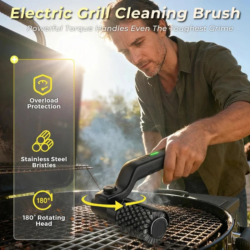 Wireless Barbecue Cleaning Brush, Motorized BBQ Scrubber with 3-Speed Settings, Electric Grill Cleaner, 180° Adjustable Head