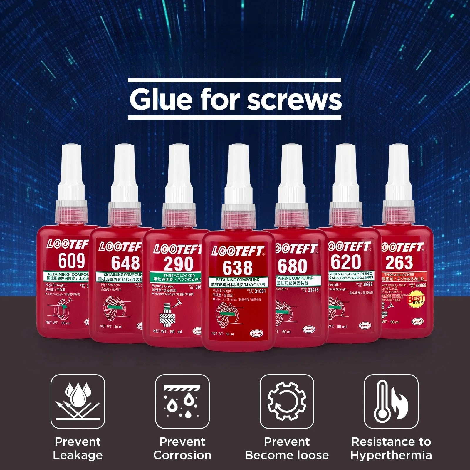 50ml Threadlocker Screw Glue Anaerobic Threadlocker Screw Adhesive Glue Anti-loose Thread Locking Agent Anaerobic Adhesive Caulk