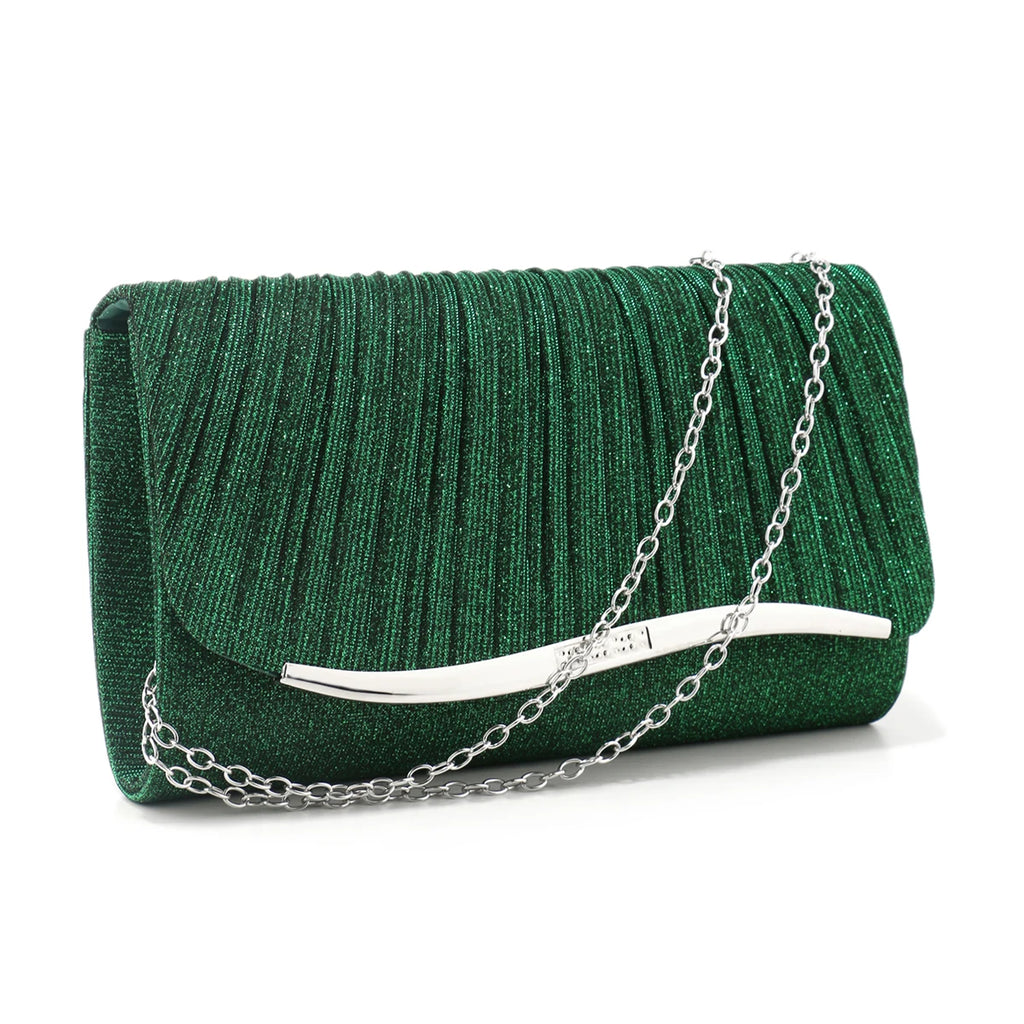 Purple Color New Color Ruched Women Evening Bags Glitter Fashion Envelope Design Cover Handbags With Shoulder Purse Clutch Purse