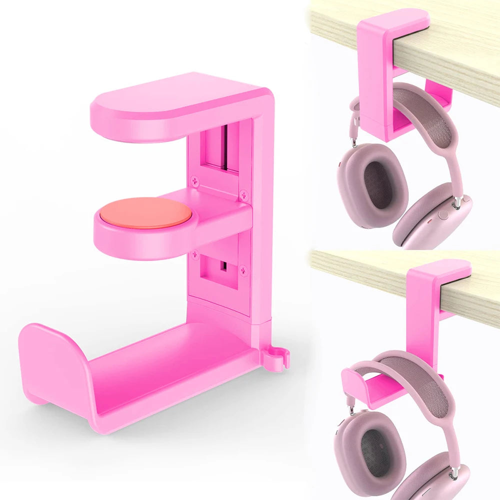 Headphone Stand Adjustable Clamp-On Under Desk Hanger 360 Degree Swivel & Cable Clip Organizer Headphone Headset Holder