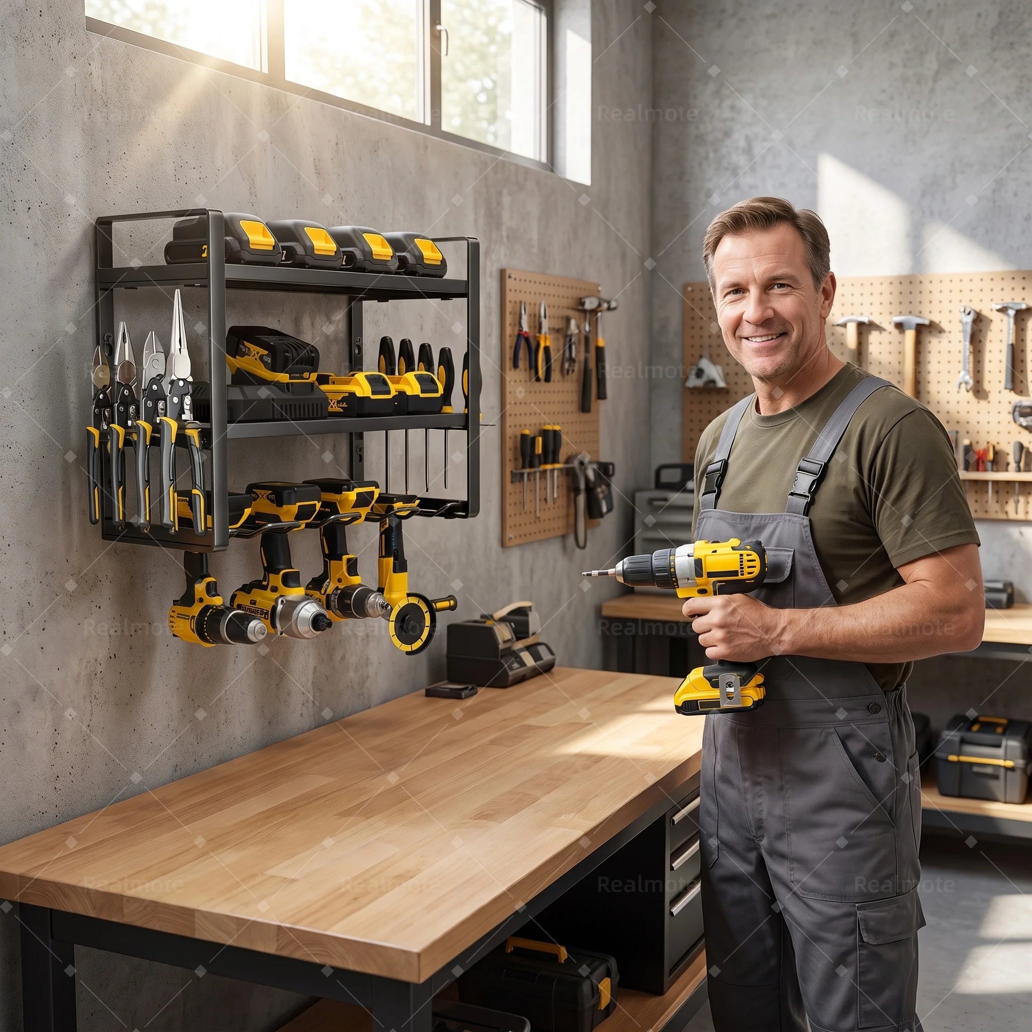 100lb Heavy Duty Wall Mounted Power Tool Organizer Rack, Alloy Steel Drill Stand Garage Storage Shelf for Workshop Shed