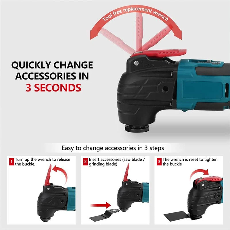 170W Electric Cordless Oscillator, 6-Gear Settings, 5000-20000r/Min, for Sawing/Cutting/Shoveling, For 18V/21V Makita Battery
