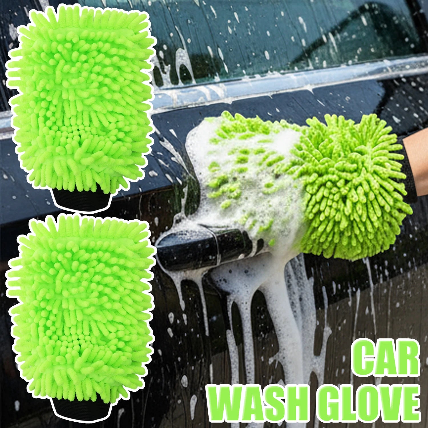 1-10PCS Microfiber Car Wash Green Gloves Portable Car Cleaning Mitt Super Absorbent Sponge Scratch Free Auto Cleaning Tool