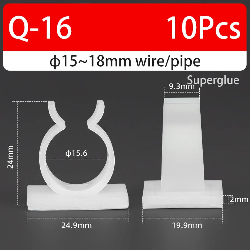 Q-type Cable Clips Holder Self-Adhesive Strong Glue Nylon PA66 Storage Cable Tie Water Pipe Clamp Fixing Seat No Drilling