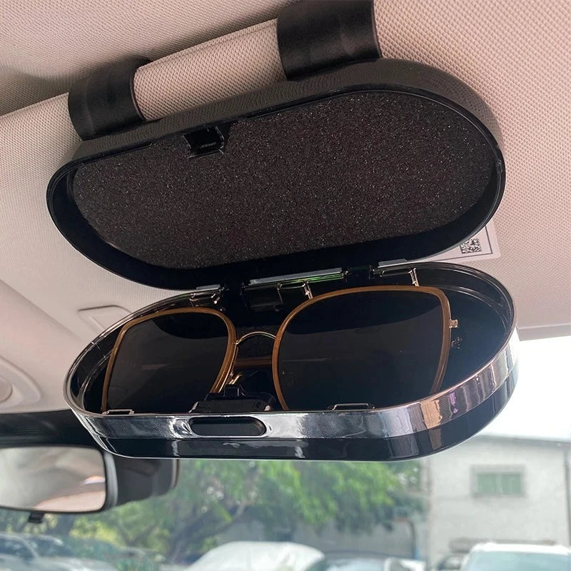 Car sun visor electroplating process,eyeglass case with plush lining,ABS hard shell,pressureresistant,car sunglasses storage box