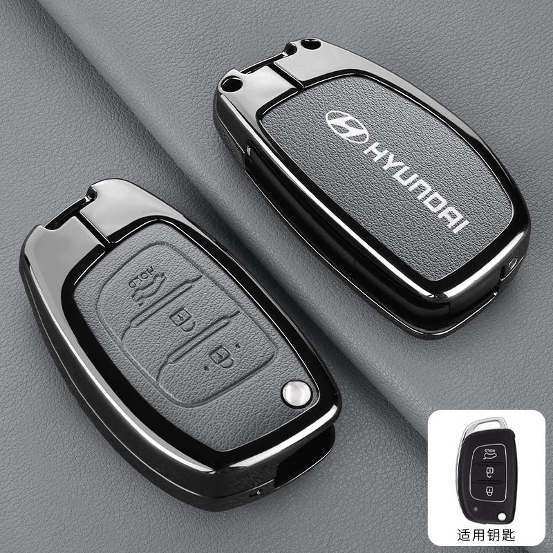 Zinc Alloy Leather Car Remote Key Case Cover For Hyundai Solaris Accent Tucson l10 l20 l30 IX35 Kia K2 K5 Rio Auto Accessories