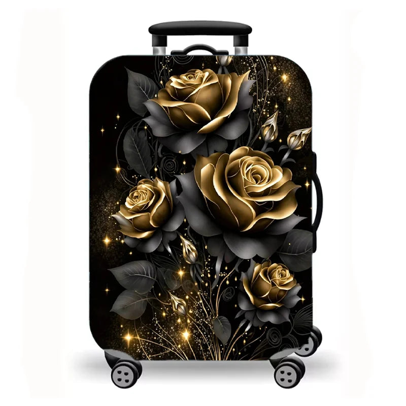 Luggage Cover, Luxury Floral Rose Print Stretch Suitcase Protector for Travel, Elegant Peony Sunflower Art Design