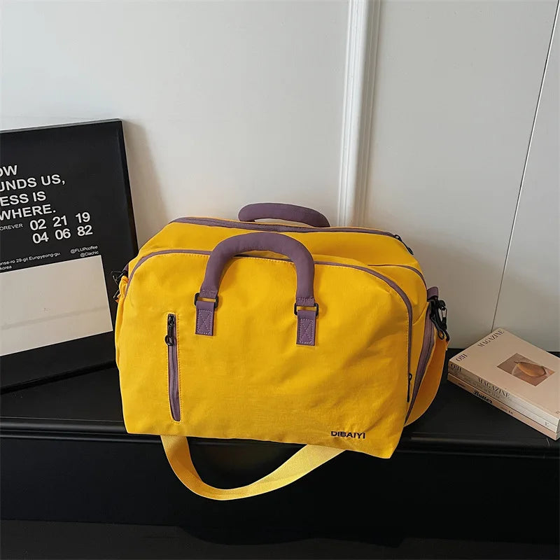 High Aesthetic Pure Color Large Capacity Lightweight Travel Bag Handheld Diagonal Sports Fitness Bag for Business Trips